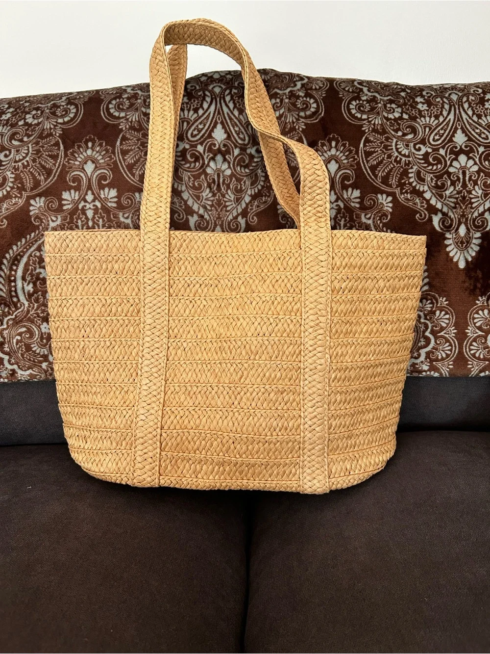 Draper James Everyday Straw Tote Bag Tan Summer Beach NWT